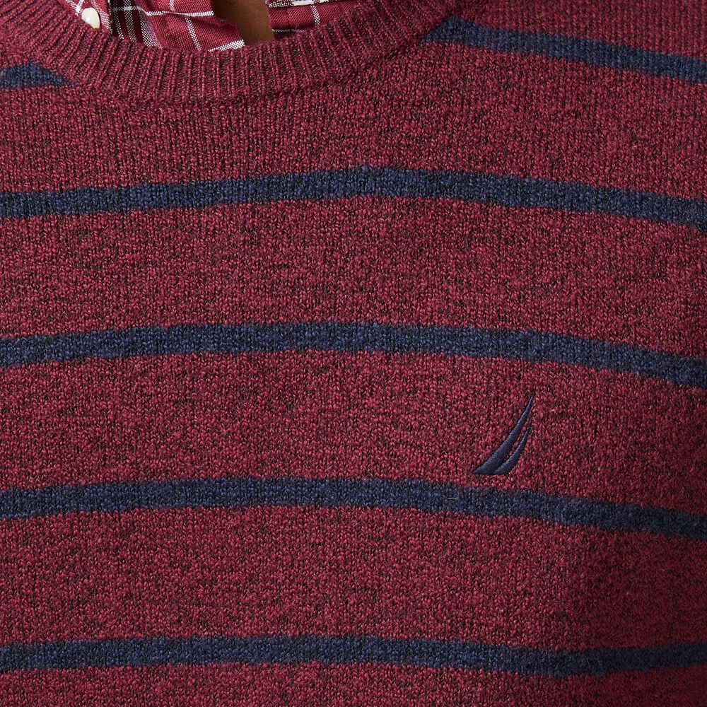 SUSTAINABLY CRAFTED STRIPED SWEATER,Royal Burgundy,large