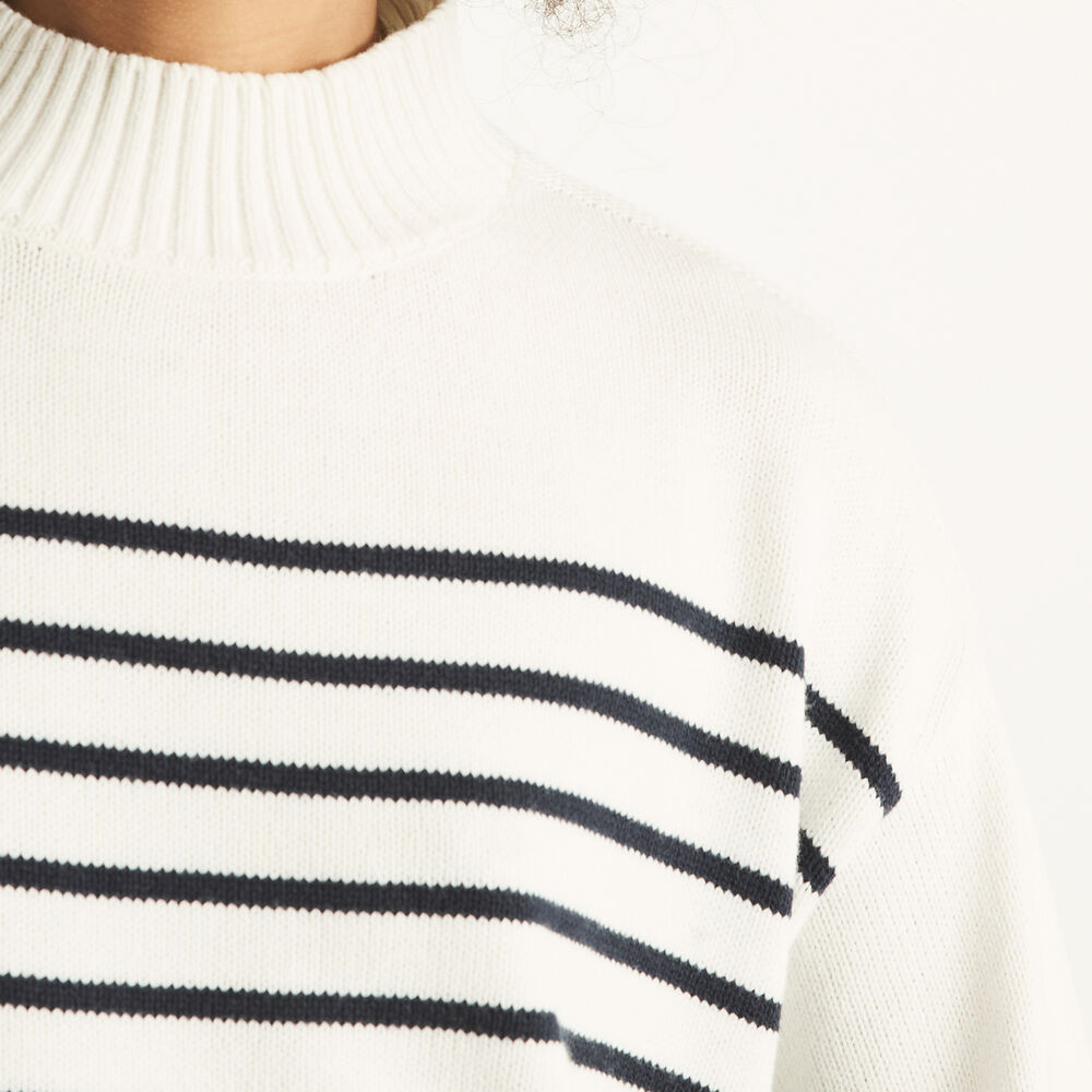 Striped Mock-Neck Sweater,Sail White,large