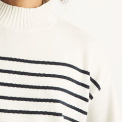 Striped Mock-Neck Sweater,Sail White,large