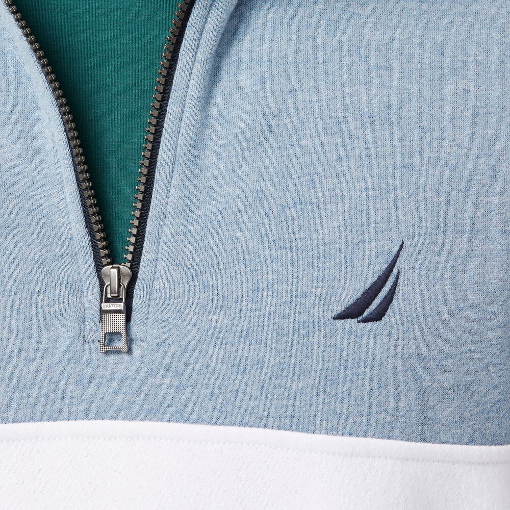 COLORBLOCK QUARTER-ZIP SWEATSHIRT,Anchor Blue Heather,large