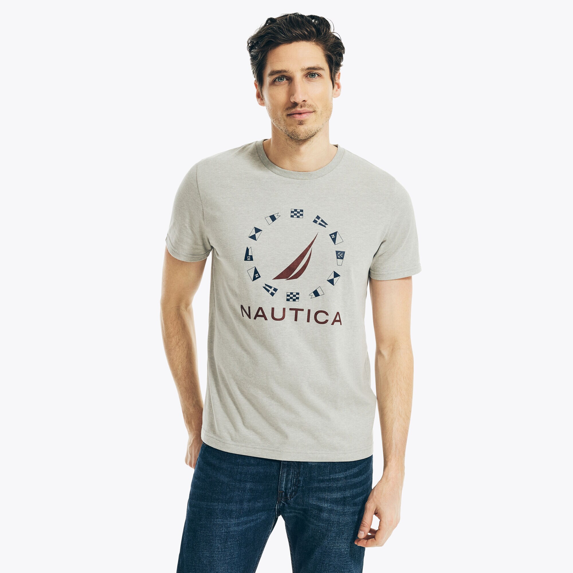 SUSTAINABLY CRAFTED FLAG GRAPHIC T-SHIRT,Grey Heather,large