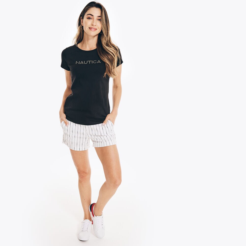 Studded Logo Crewneck T-Shirt,True Black,large