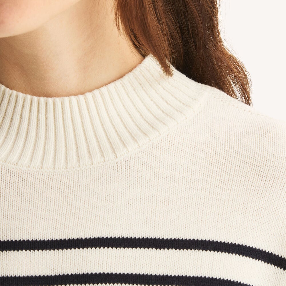 Striped Mock-Neck Sweater,Sail White,large