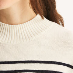 Striped Mock-Neck Sweater,Sail White,large