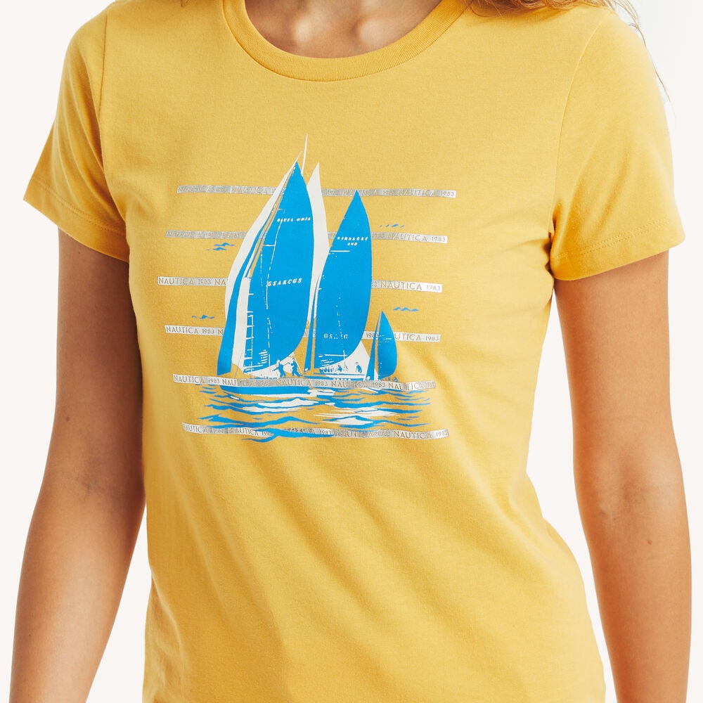 Foil Sailboat Graphic T-Shirt,Golden Apricot,large