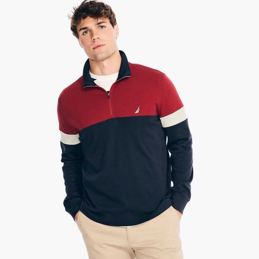 Colorblock Quarter-Zip Pullover,Melonberry,large