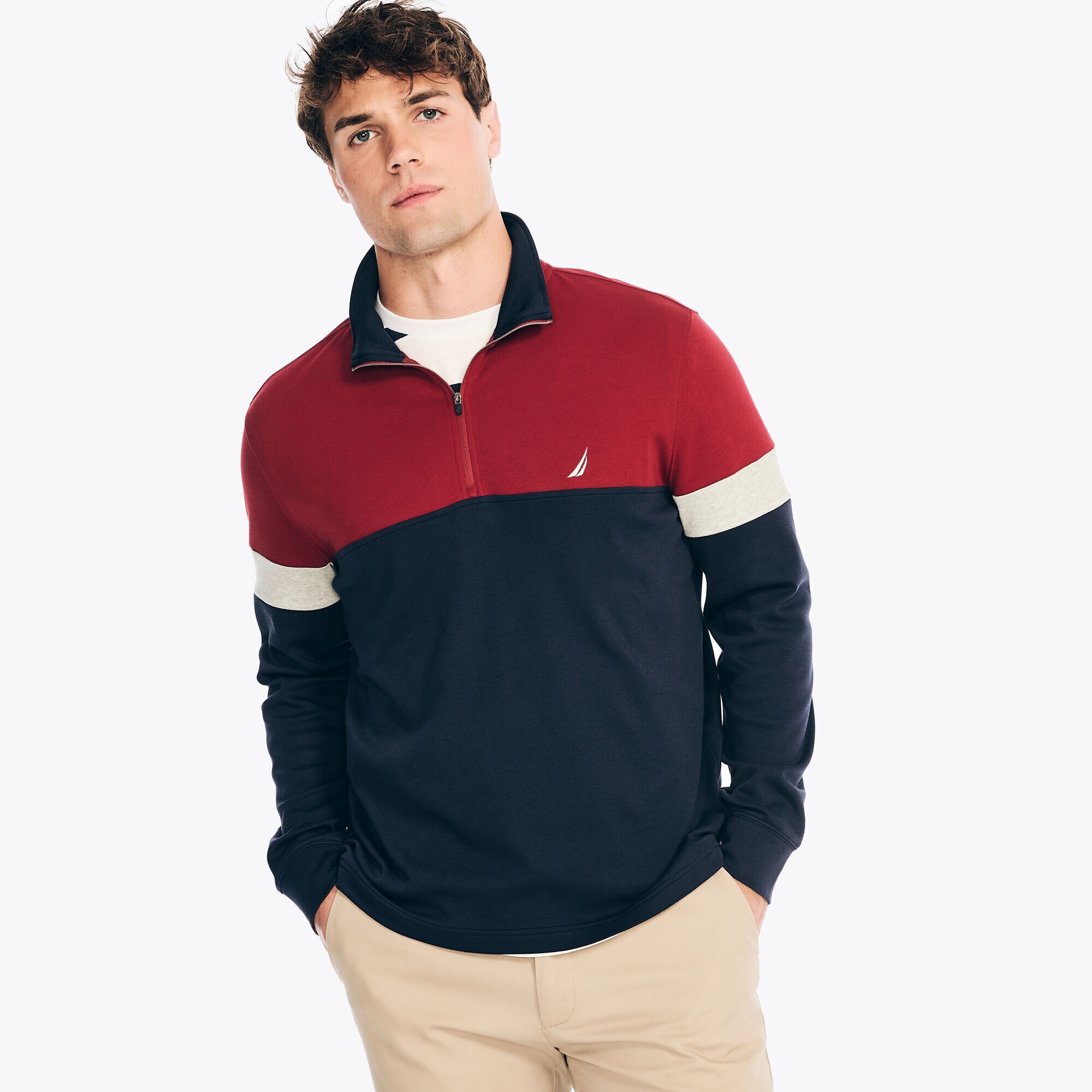 Colorblock Quarter-Zip Pullover,Melonberry,large
