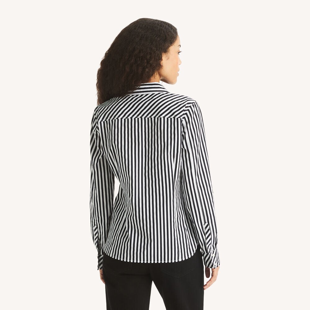 Striped Button-Up Shirt,Navy,large