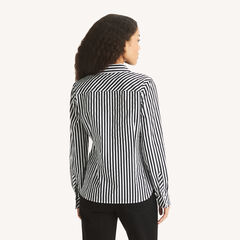 Striped Button-Up Shirt,Navy,large