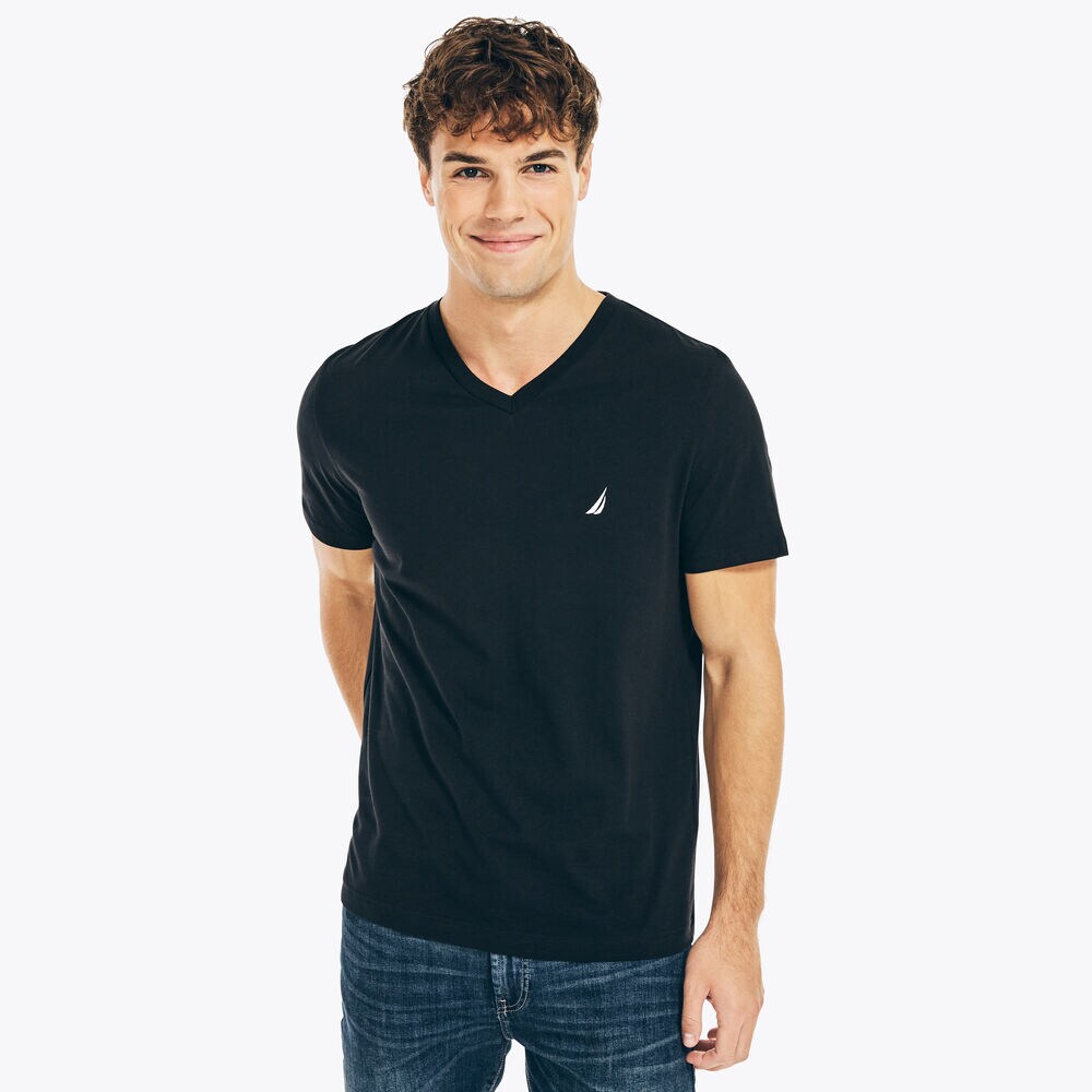 Big & Tall V-Neck Deck T-Shirt,True Black,large