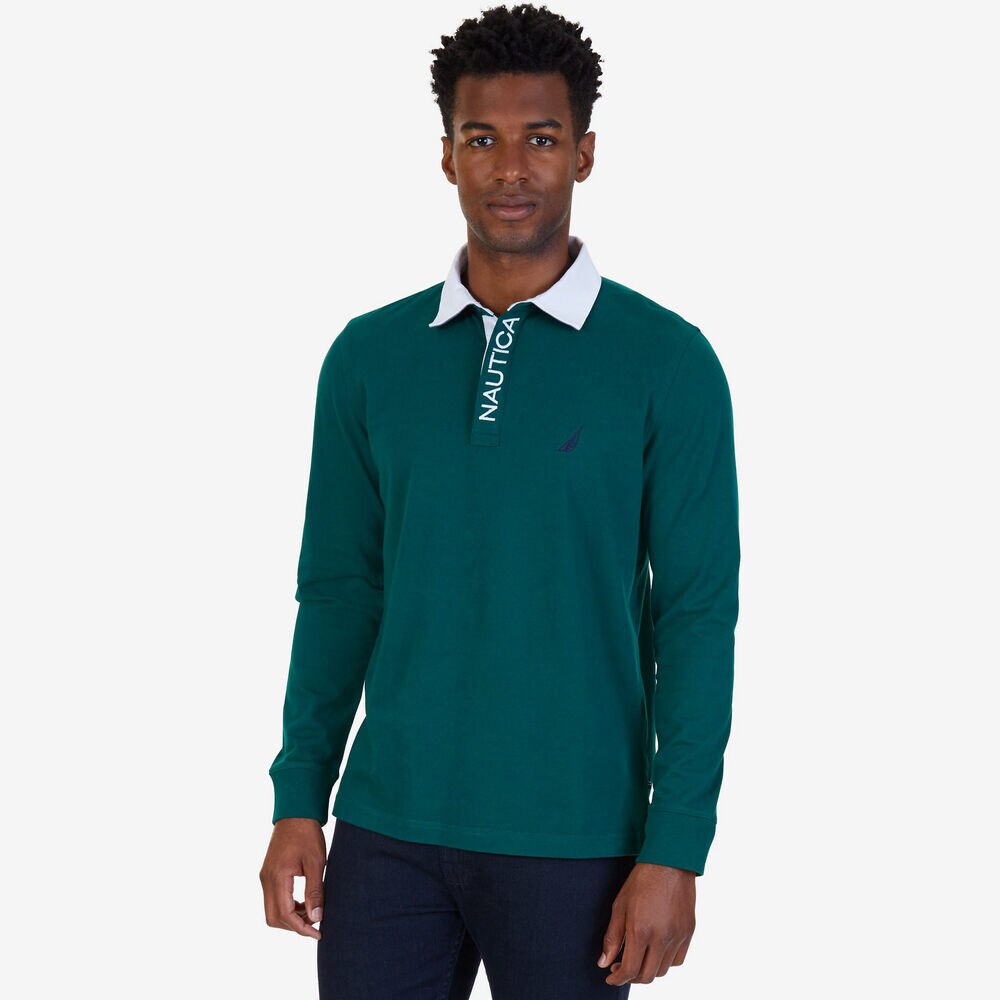 Classic Fit Long Sleeve Jersey Polo Shirt,Cosmic Fern,large