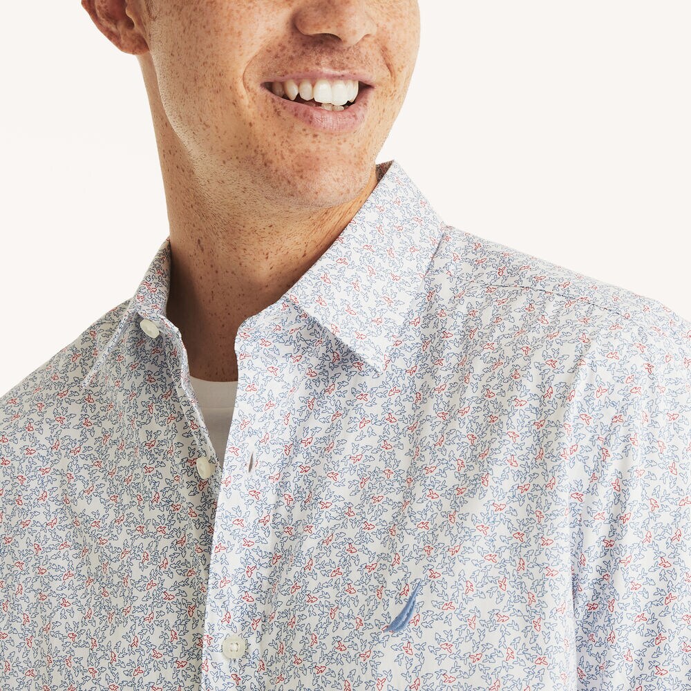 Classic Fit Wrinkle-Resistant Printed Shirt,Bright White,large