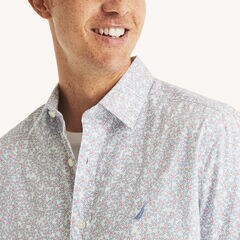 Classic Fit Wrinkle-Resistant Printed Shirt,Bright White,large