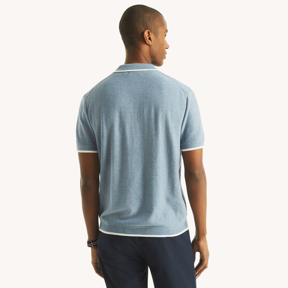 Tipped Textured Sweater Polo,Anchor Blue Heather,large