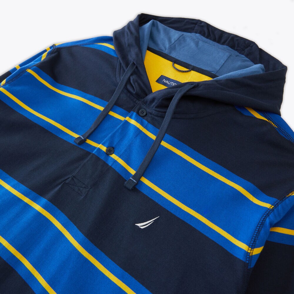 Big & Tall Striped Rugby Pullover Hoodie,Stellar Blue Heather,large