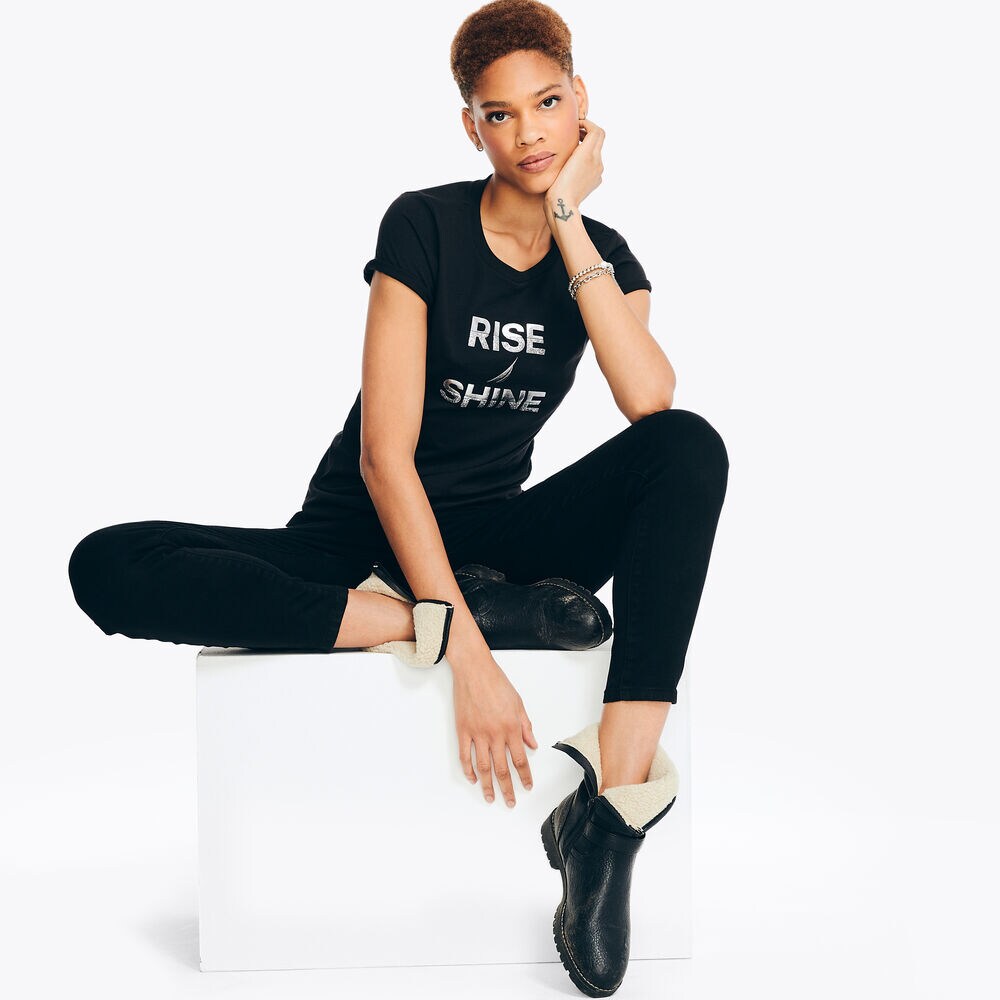 Foil Glitter brand icon Graphic T-Shirt,True Black,large