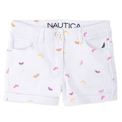 LITTLE GIRLS' FRUIT PRINTED DENIM SHORTS (4-7),Antique White Wash,large