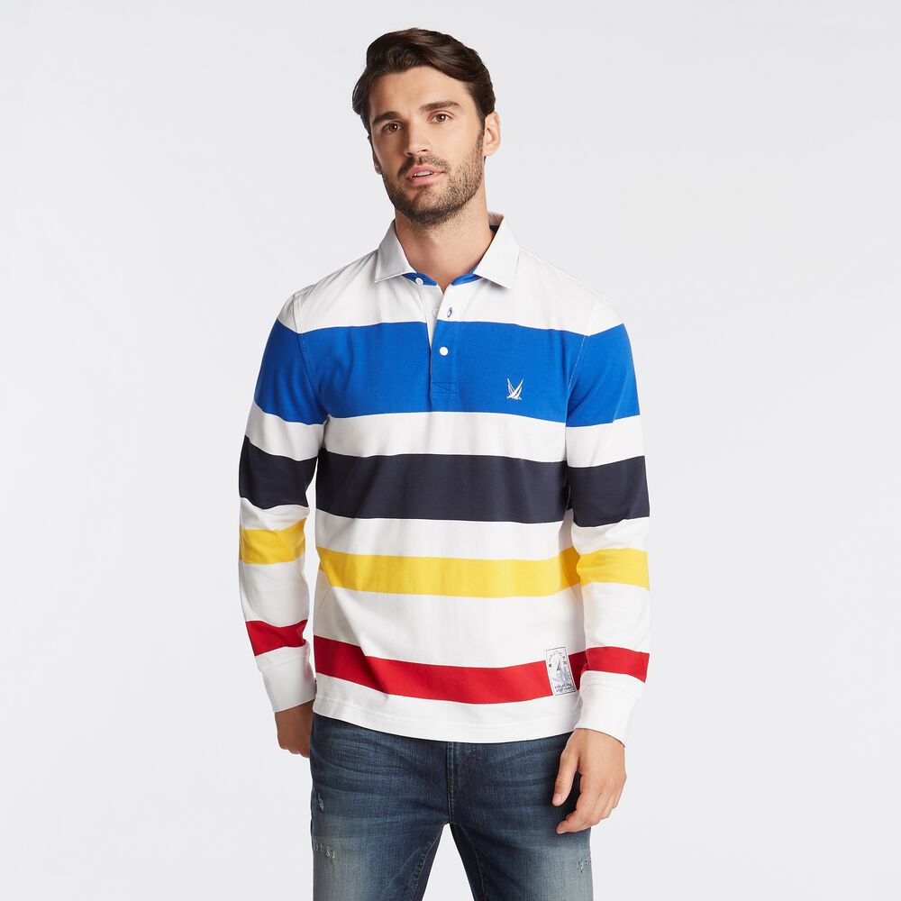 CLASSIC FIT STRIPED LONG SLEEVE RUGBY ,Bright White,large