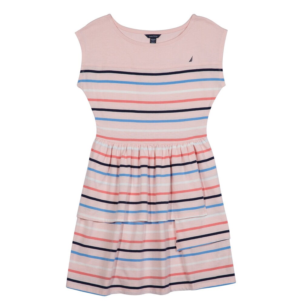 Girls' Multi-Stripe Boatneck Dress,Rio Red,large