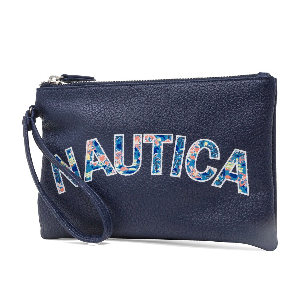 Heritage Logo Flat Wristlet,Navy,large