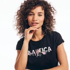 SUSTAINABLY CRAFTED FLORAL FOIL LOGO T-SHIRT,True Black,large