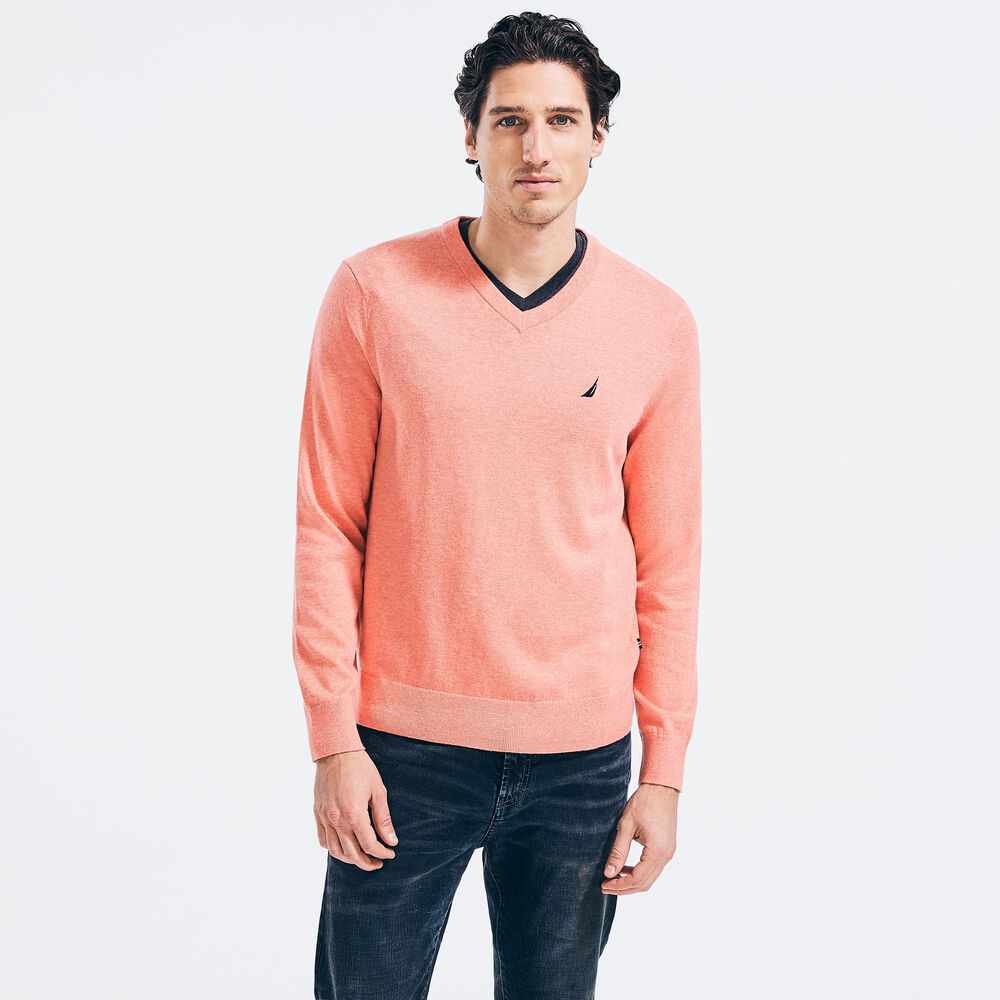 NAVTECH V-NECK SWEATER,Flare Orange,large