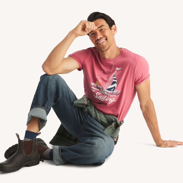 Sunset Sailing Flocked Graphic T-Shirt 