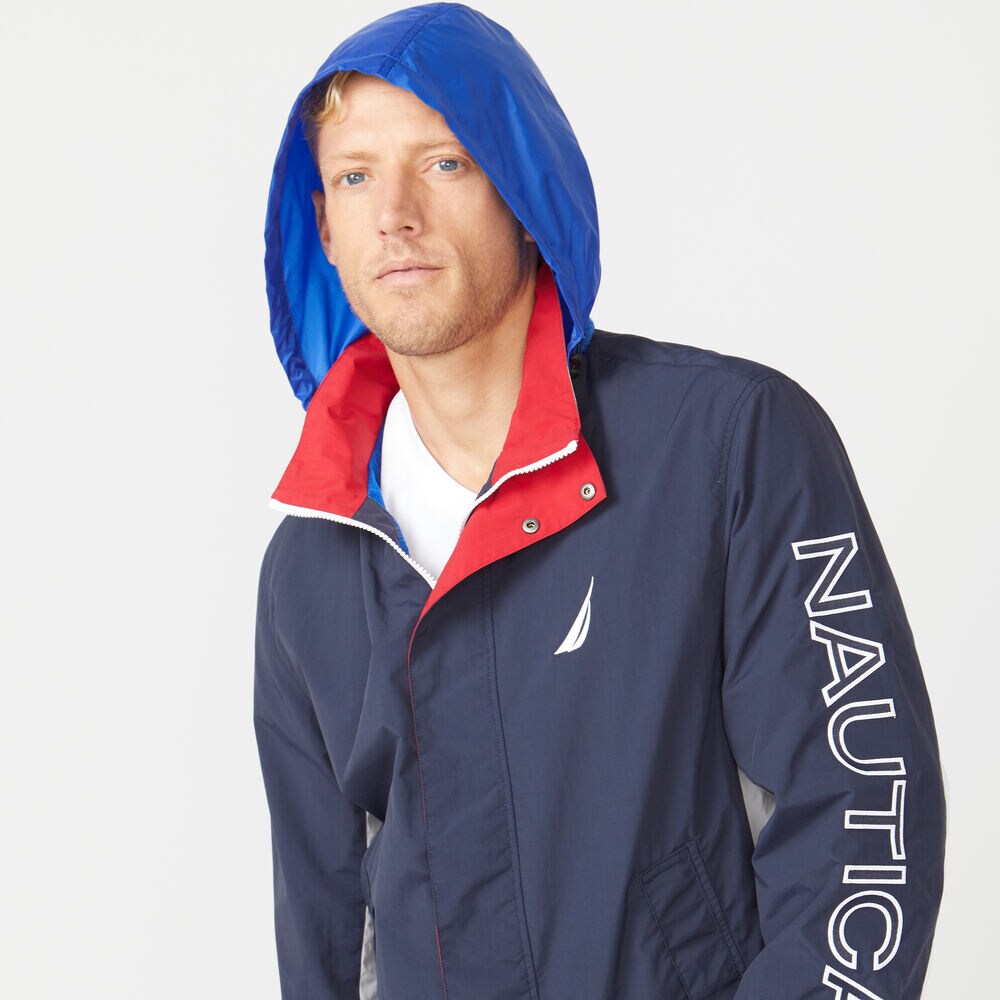 LIGHTWEIGHT COLORBLOCK WINDBREAKER JACKET,Navy,large