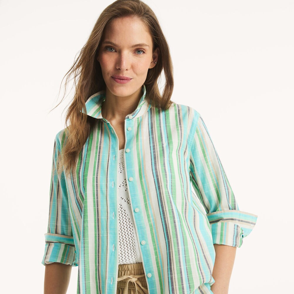 Striped Button-Up Shirt,Blue Mirage,large