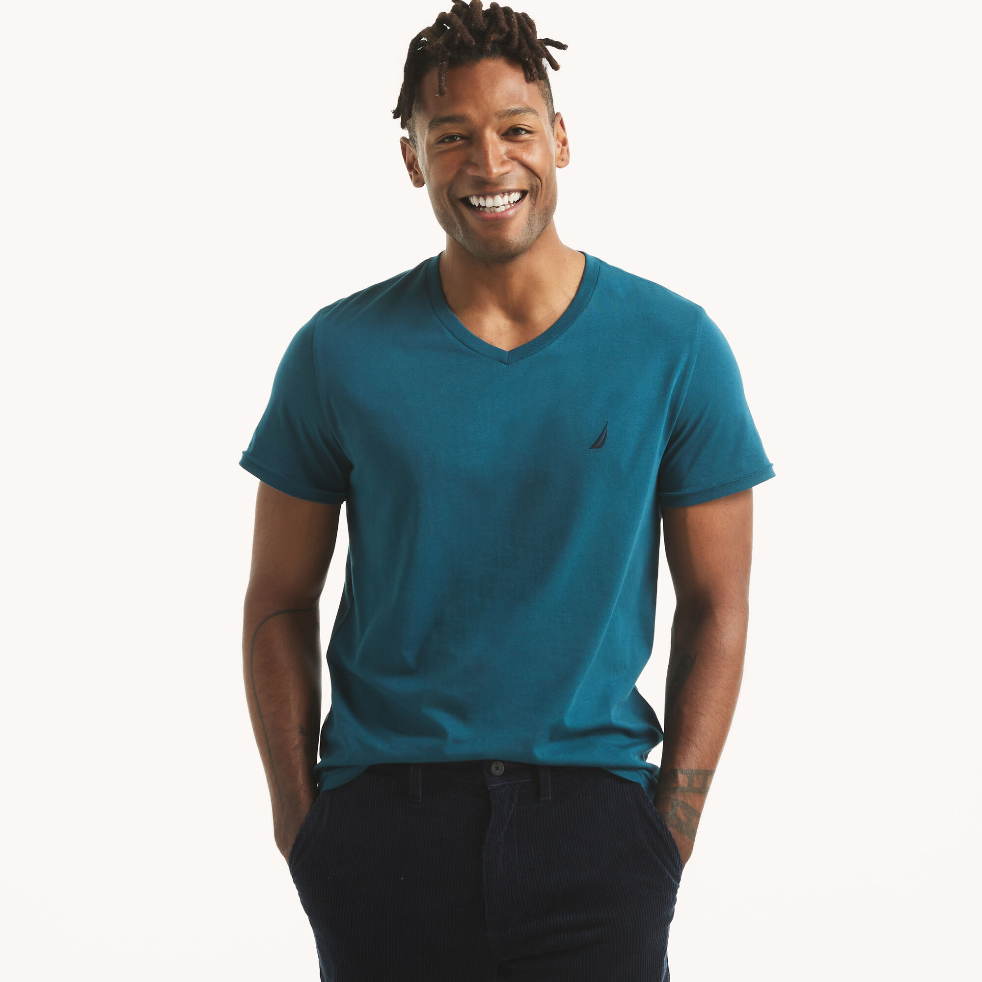 V-Neck Deck T-Shirt,Star Sapphire,large