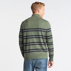 QUARTER ZIP BRETON STRIPED SWEATER,Pine Forest Heather,large