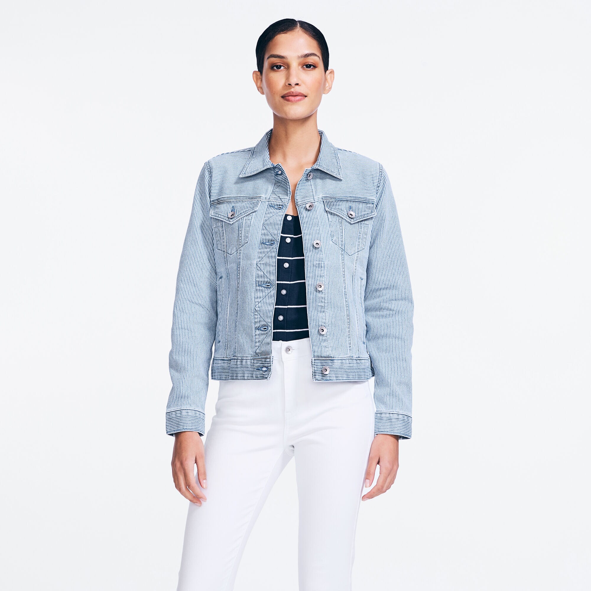 NAUTICA JEANS CO. STRIPED DENIM JACKET,Breeze,large