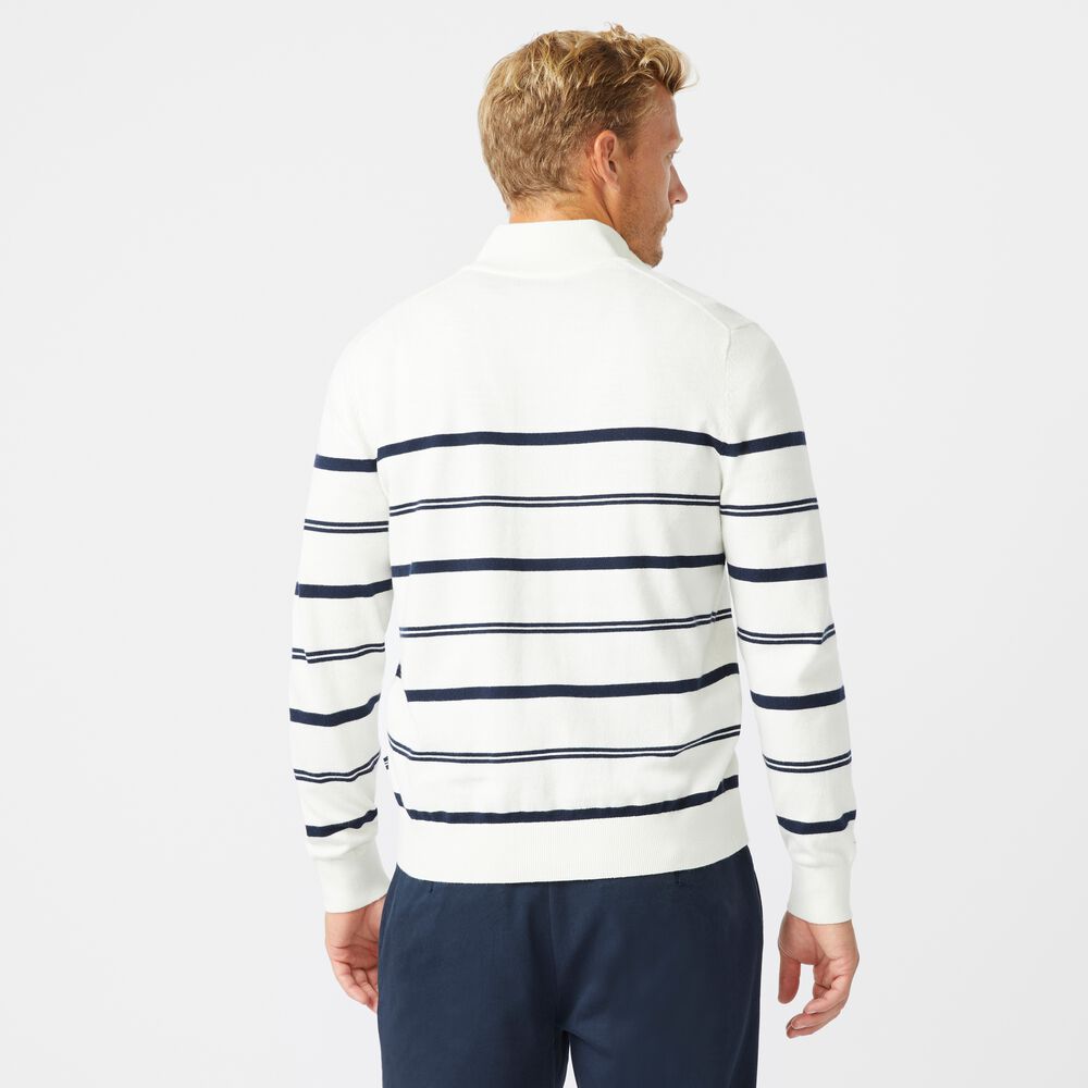 NAVTECH STRIPED QUARTER-ZIP SWEATER,Marshmallow,large
