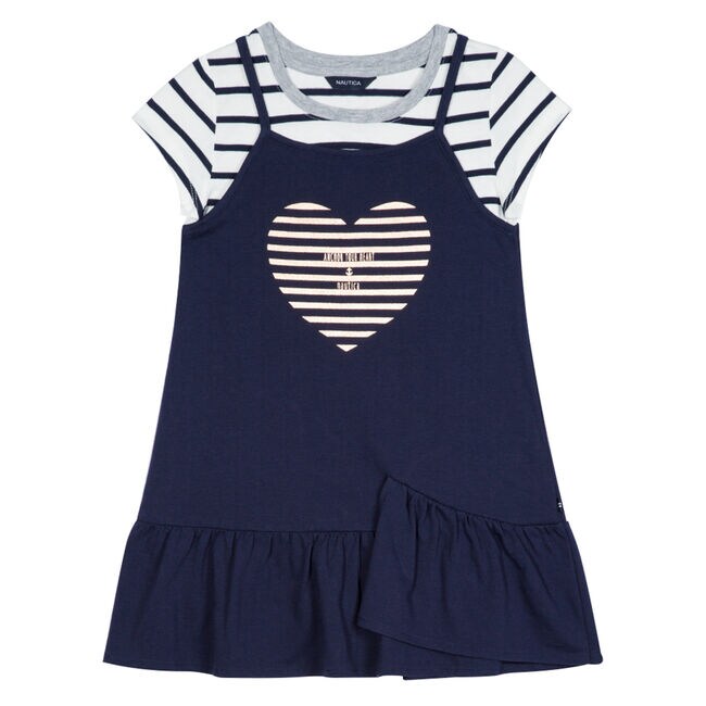 Little Girls Heart Logo Striped Twofer Dress 4 6x Nautica