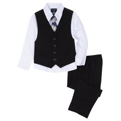 Toddler Boys' Micro-Check Vest Set (2T-4T),Antique White Wash,large