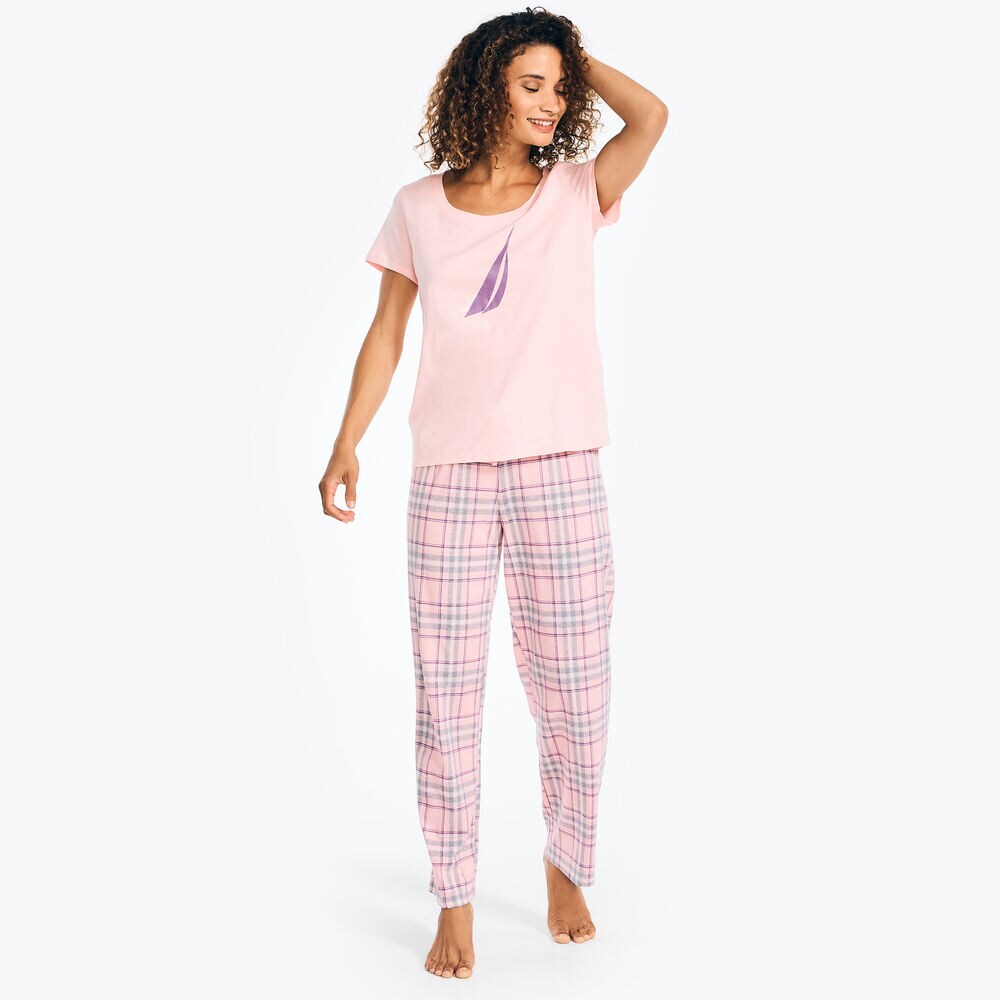 PRINTED PAJAMA PANT SET,Mauve Glow,large