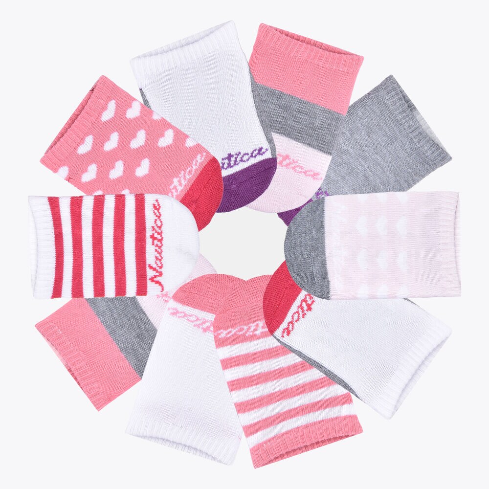 Girls' Stretch Liner Heart Socks, 10-Pack,Antique White Wash,large