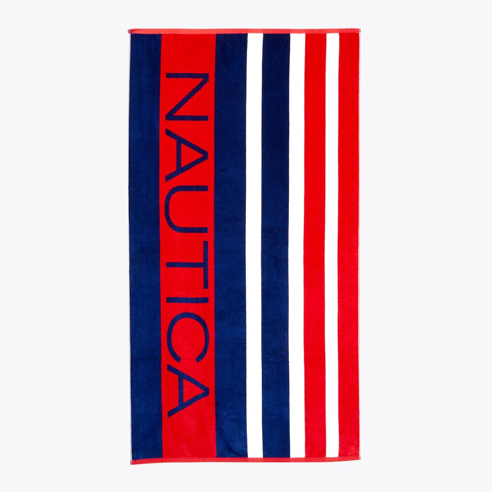 STRIPED LOGO JACQUARD BEACH TOWEL,Cardinal,large