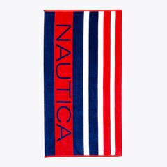STRIPED LOGO JACQUARD BEACH TOWEL,Cardinal,large
