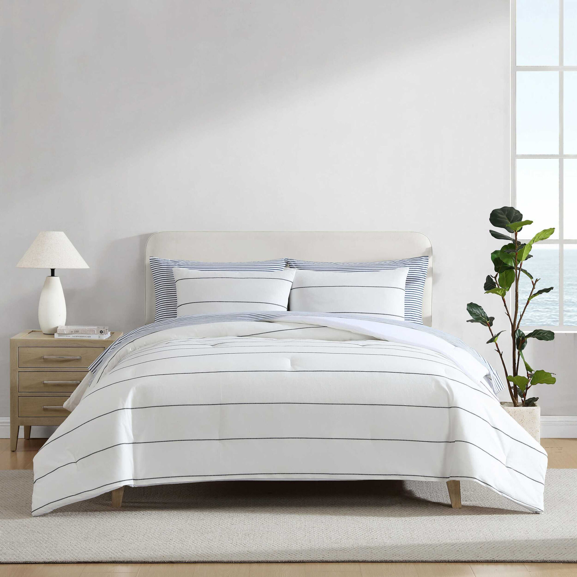 Naval Stripe White Full/Queen Duvet Cover Set,Snow White,large