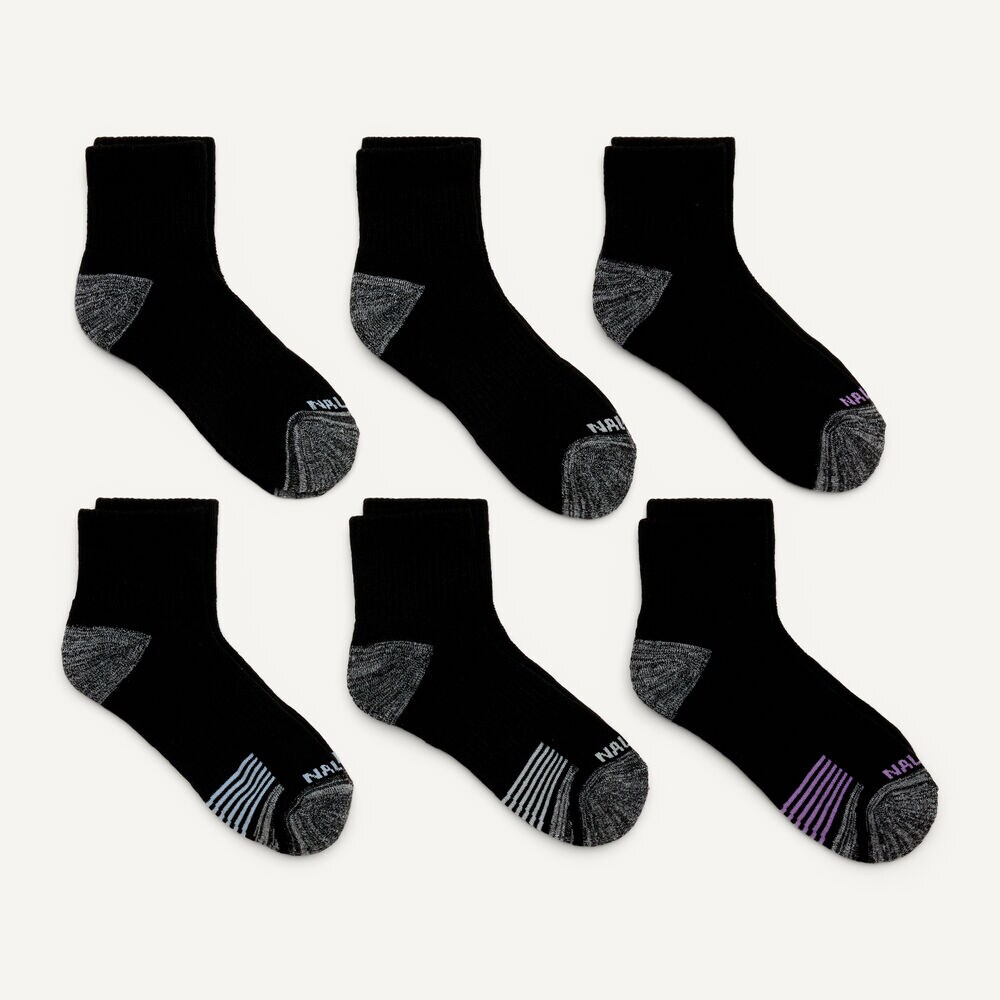 Athletic High Quarter Socks, 6-Pack,Black,large