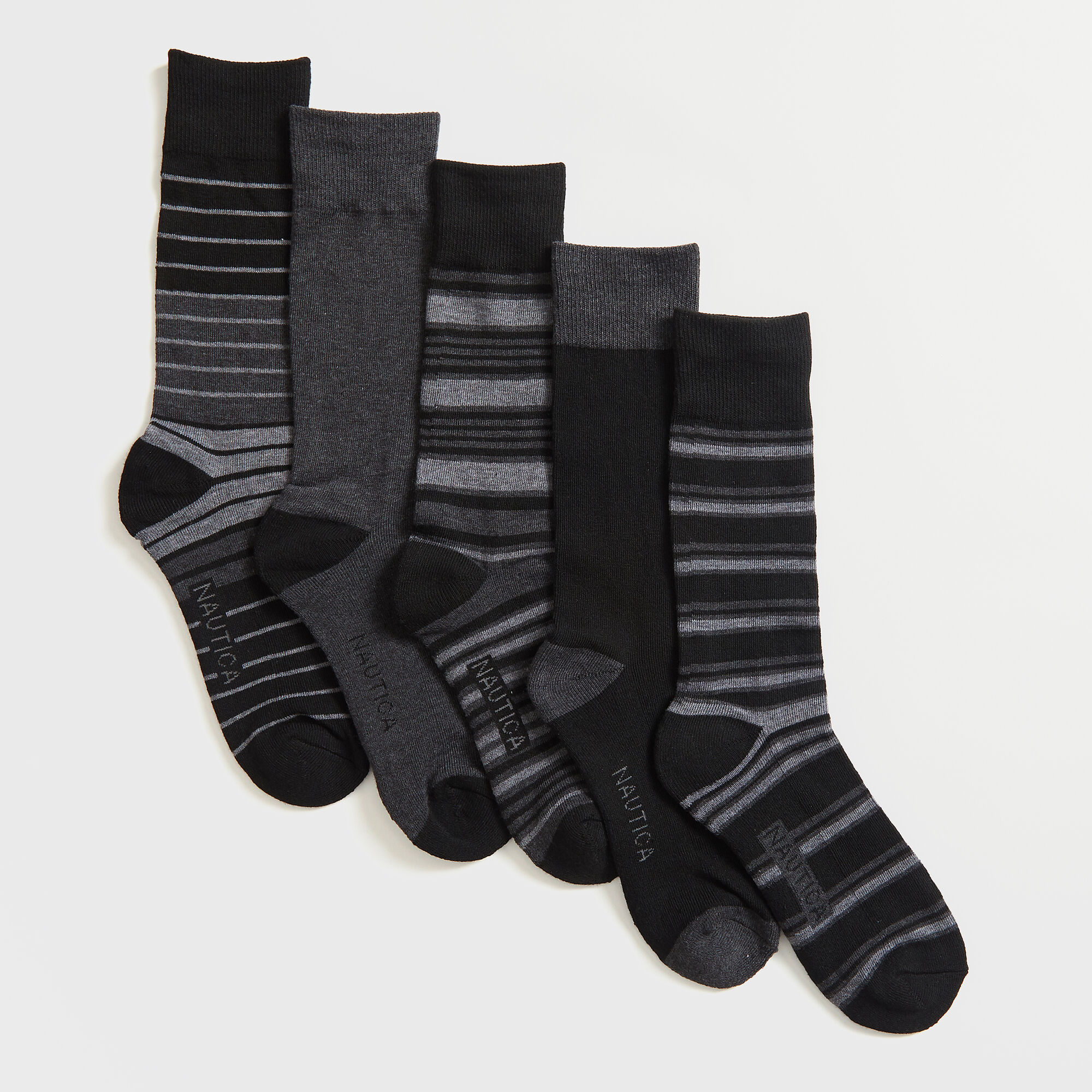 PRINTED STRETCH CREW SOCKS, 5-PACK,Black,large