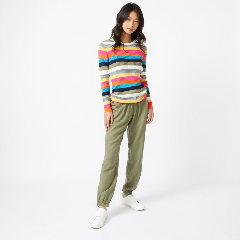 SUSTAINABLY CRAFTED MULTICOLOR STRIPE RIB-KNIT SWEATER,Marshmallow,large