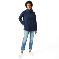 SHERPA MOCK NECK SWEATER,Stellar Blue Heather,large