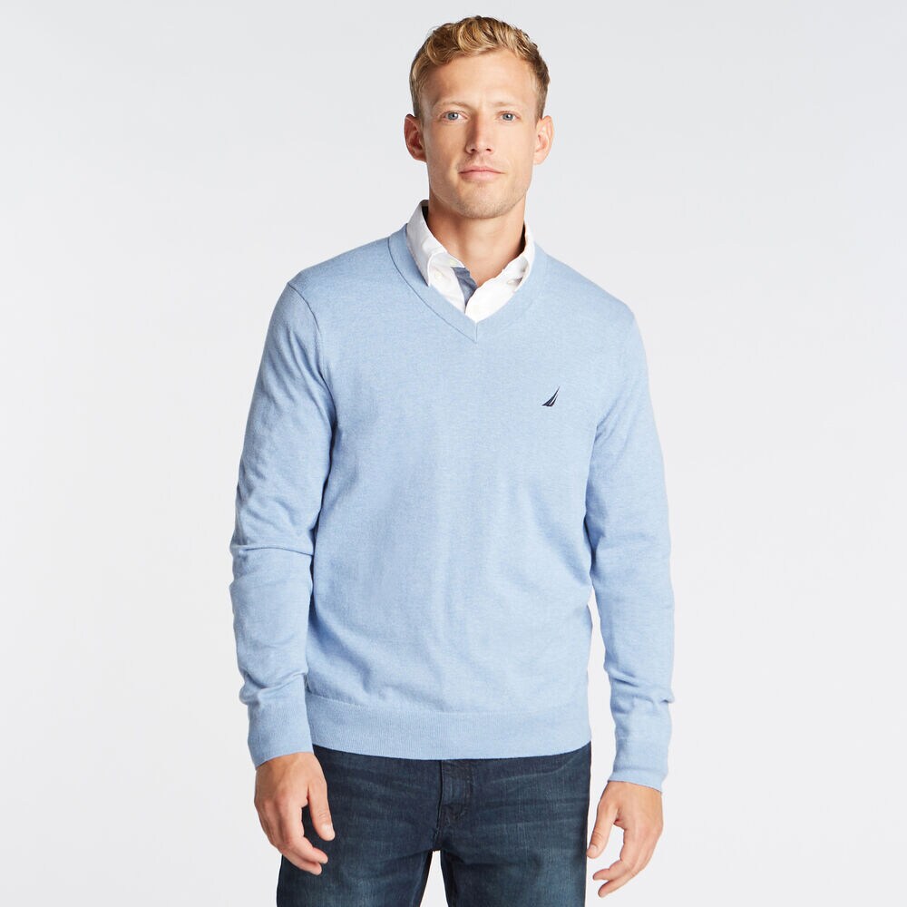 NAVTECH V-NECK SWEATER,Charcoal Blue Heather,large