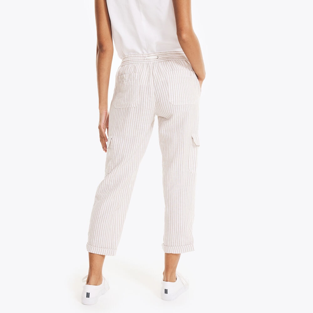 STRIPED LINEN UTILITY PANT,Oxford Tan,large