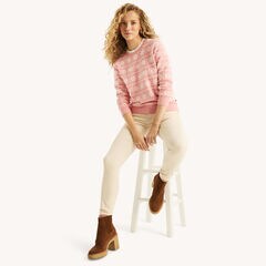Snowflake Print Crewneck Sweater,Oxford Pink,large