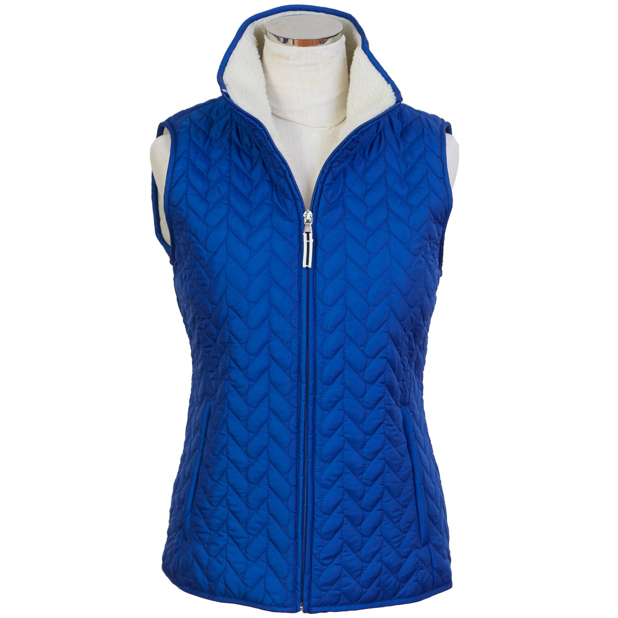 Sherpa-Lined Rope Quilted Vest,Bright Cobalt,large