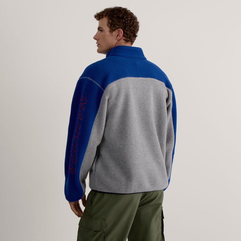 Color Blocked Logo Quarter-Zip Fleece,Grey Heather,large