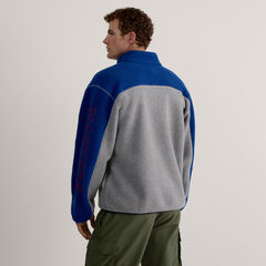 Color Blocked Logo Quarter-Zip Fleece,Grey Heather,large